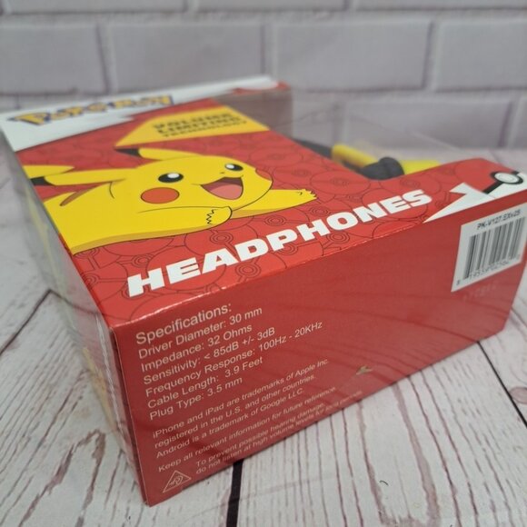 Nintendo Pokémon Pikachu Kid Safe Volume Limited Wired Headphones, New In Box - Picture 4 of 5